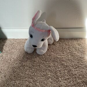 White Plush Dog Toy with Pink Headband